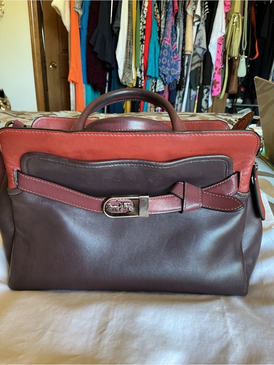 Coach Handbags - Coach Tate Carryall Two-Tone Brown and Burgundy Leather Crossbody